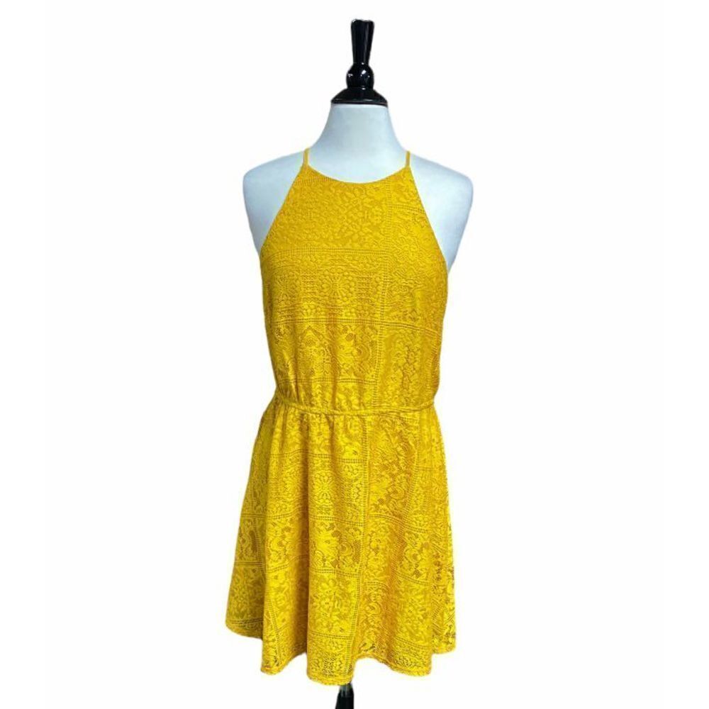 Bailey Blue Mustard Lace Sleeveless Halter Dress Size XL NWOT
